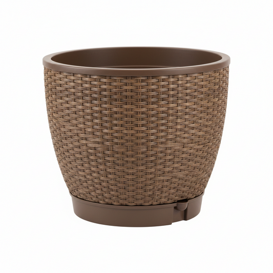 Large Resin Wicker Deck Pot with Built-In Reservoir