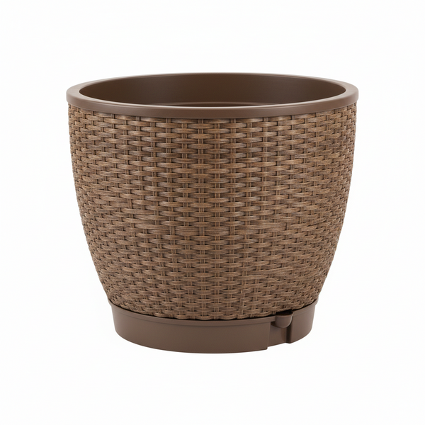 Large Resin Wicker Deck Pot with Built-In Reservoir